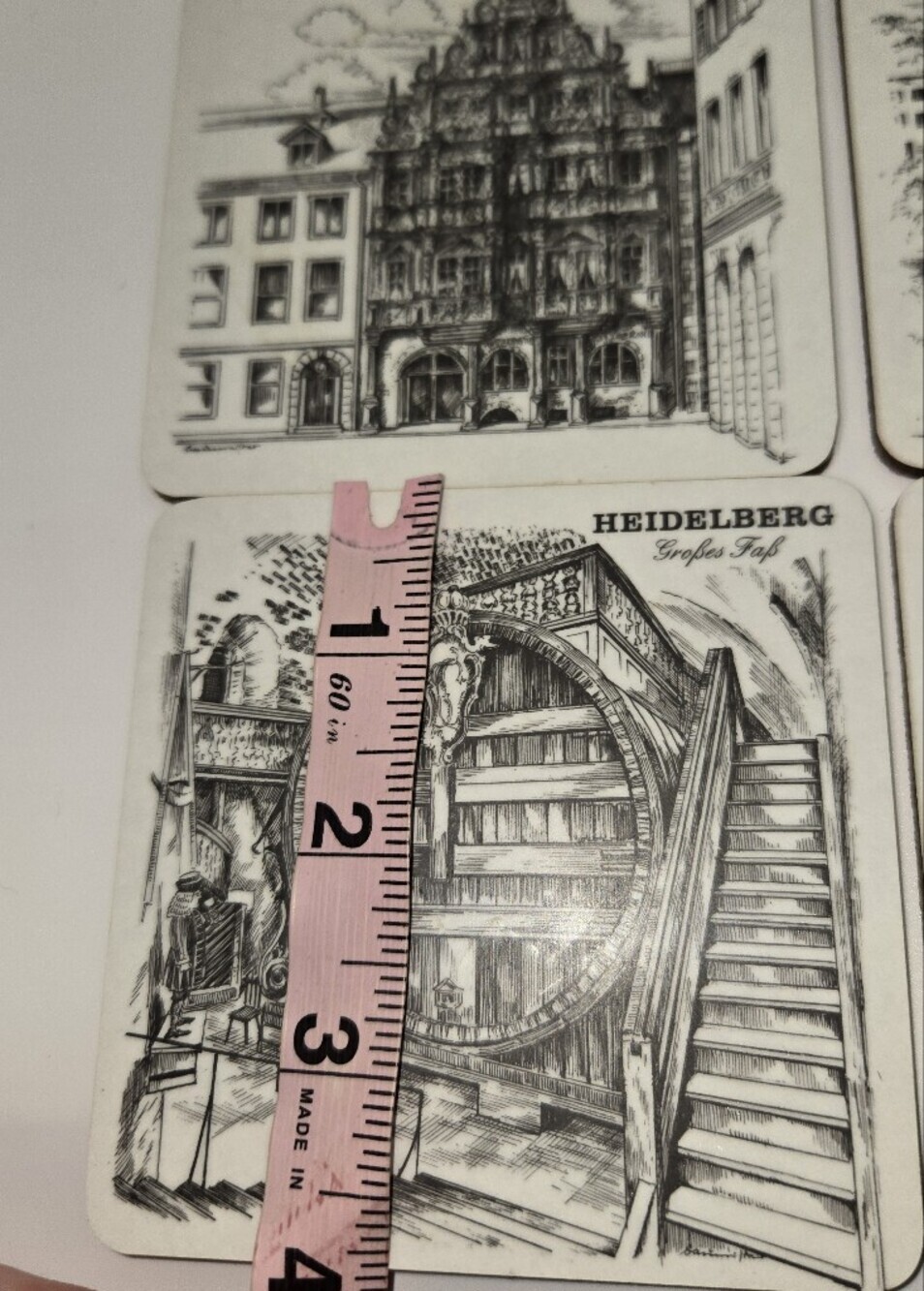 Vintage Heidelberg Germany Historic Scene Cork Back Coasters In Black & White - Picture 6 of 7